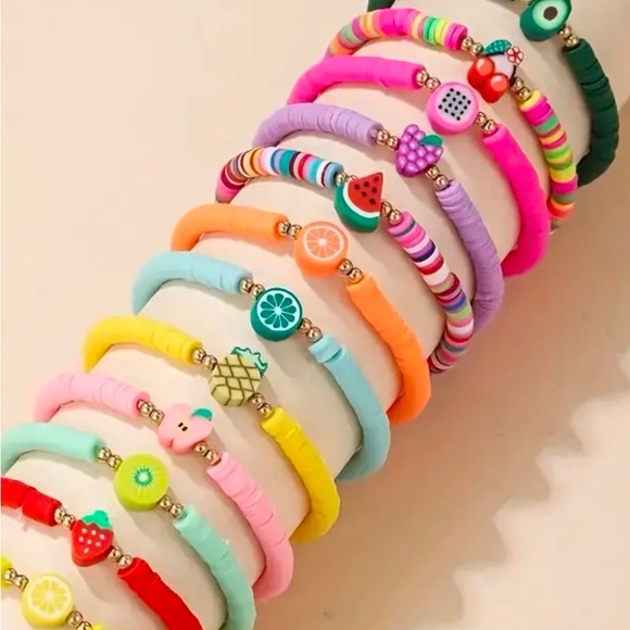 NEW! Kids clay beaded bracelets with fruit theme. 3 bracelets included. - Picture 3 of 3